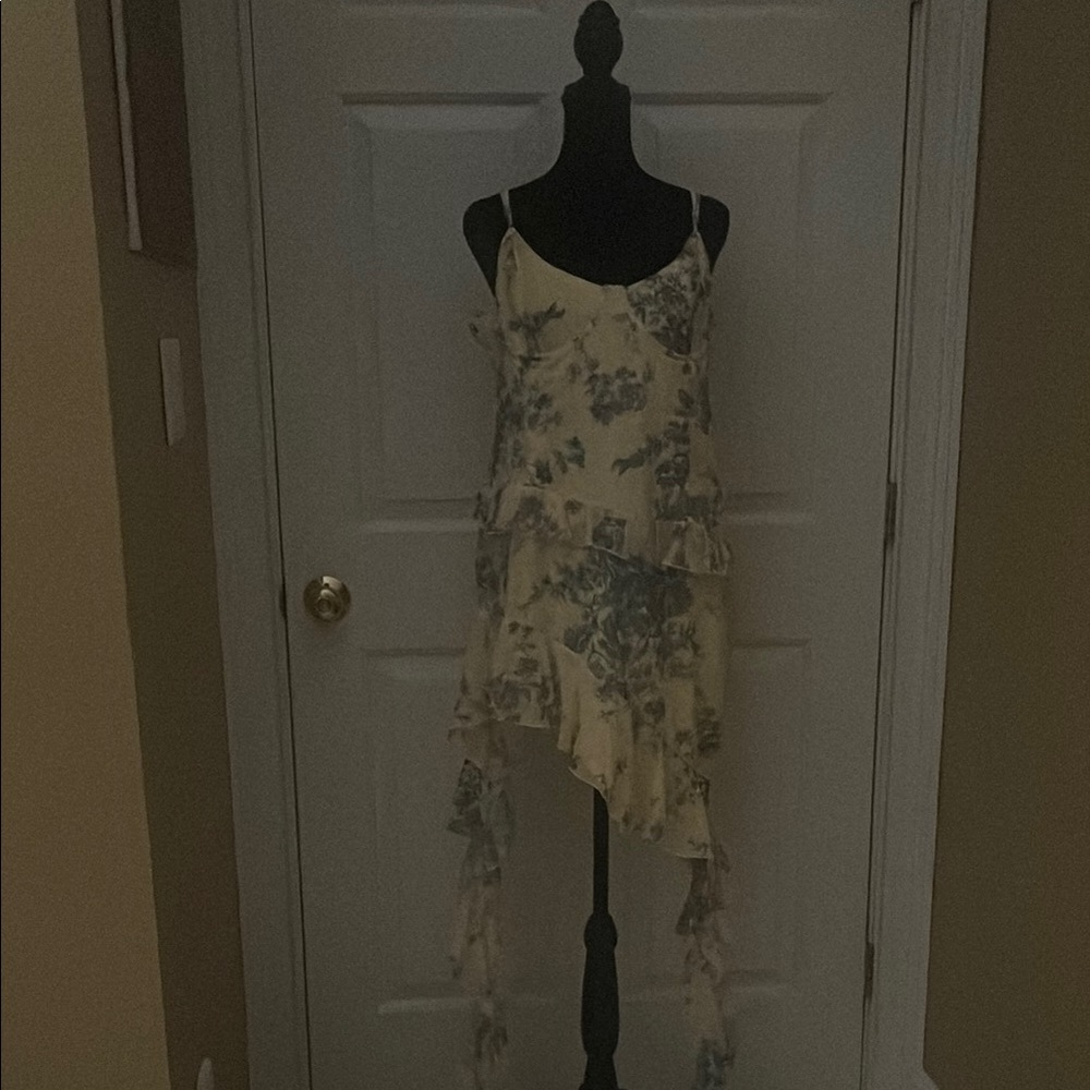 Floral Chiffon Frill Drape Mini Dress